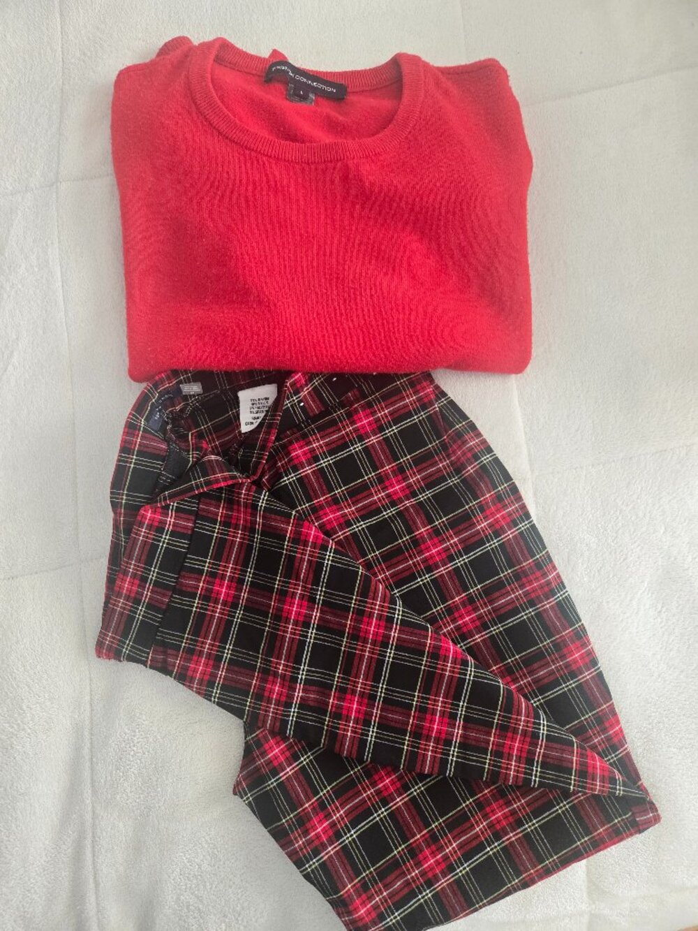 Plaid Pants with Red Sweater